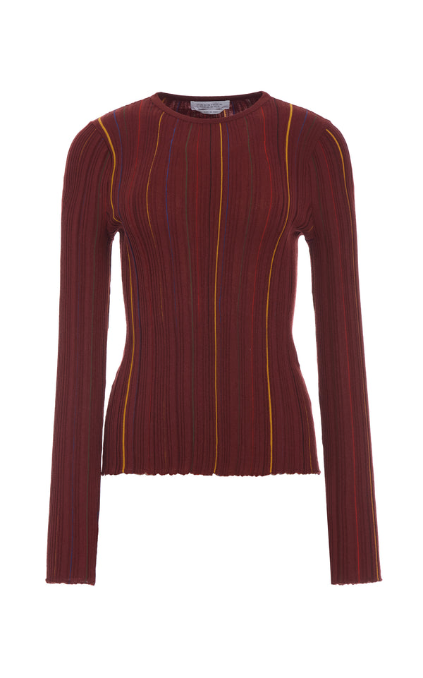 gabriela hearst Augie Pinstripe Knit Sweater in Burnt Sienna Merino Wool