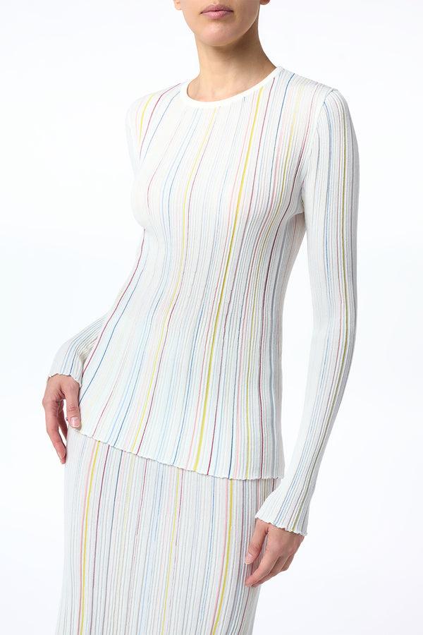 Gabriela Hearst Augie Pinstripe Knit Sweater In Ivory Multi Merino Wool