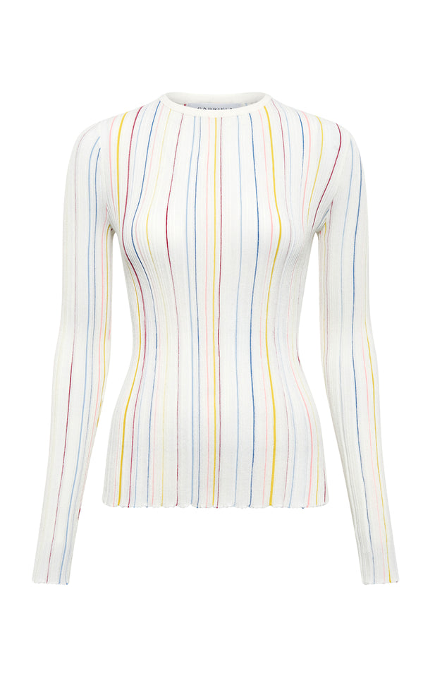 gabriela hearst Augie Pinstripe Knit Sweater in Ivory Multi Merino Wool