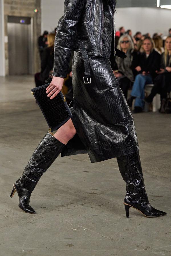 Gabriela Hearst Aura High Heel Stiletto Tall Boot In Black Snakeskin