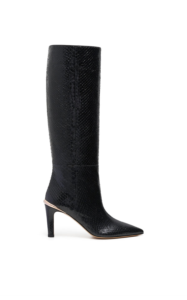 gabriela hearst Aura High Heel Stiletto Tall Boot in Black Snakeskin