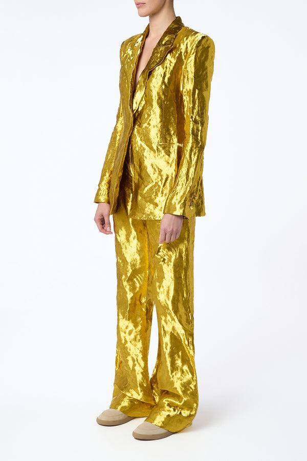Gabriela Hearst Bani Wide-Leg Pant In Gold Metallic Silk