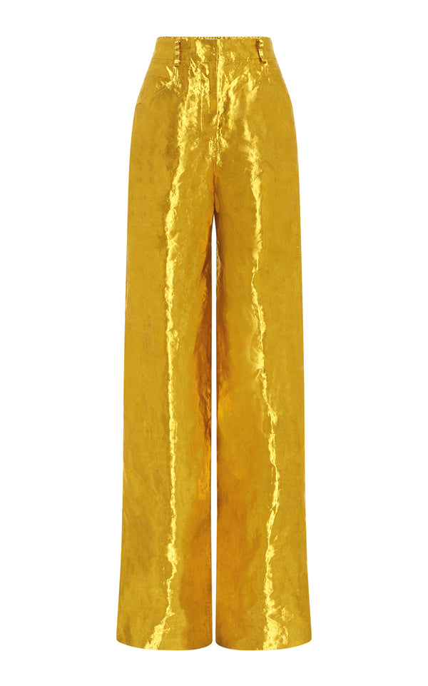 gabriela hearst Bani Wide-Leg Pant in Gold Metallic Silk