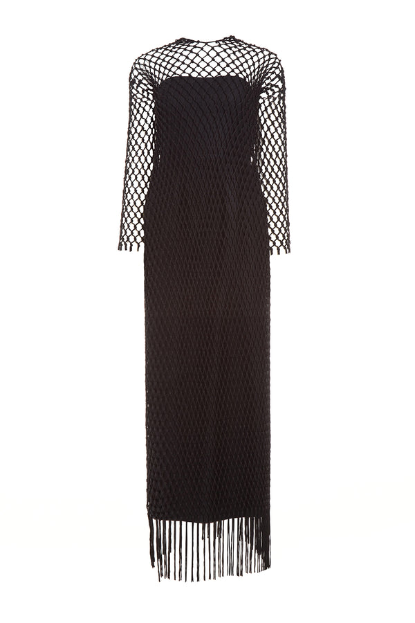 gabriela hearst Barnett Macrame Dress with Slip in Black Wool Silk
