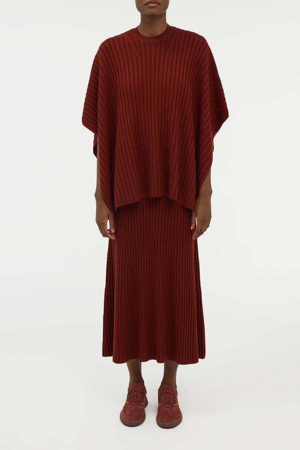 Gabriela Hearst Baron Knit Cropped Poncho In Burnt Sienna Merino Wool Cashmere