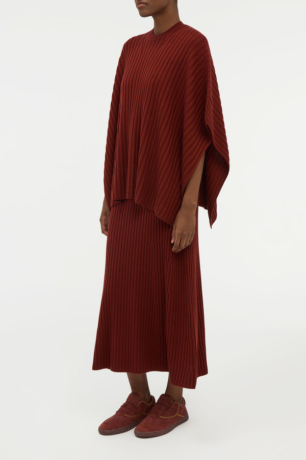 Gabriela Hearst Baron Knit Cropped Poncho In Burnt Sienna Merino Wool Cashmere