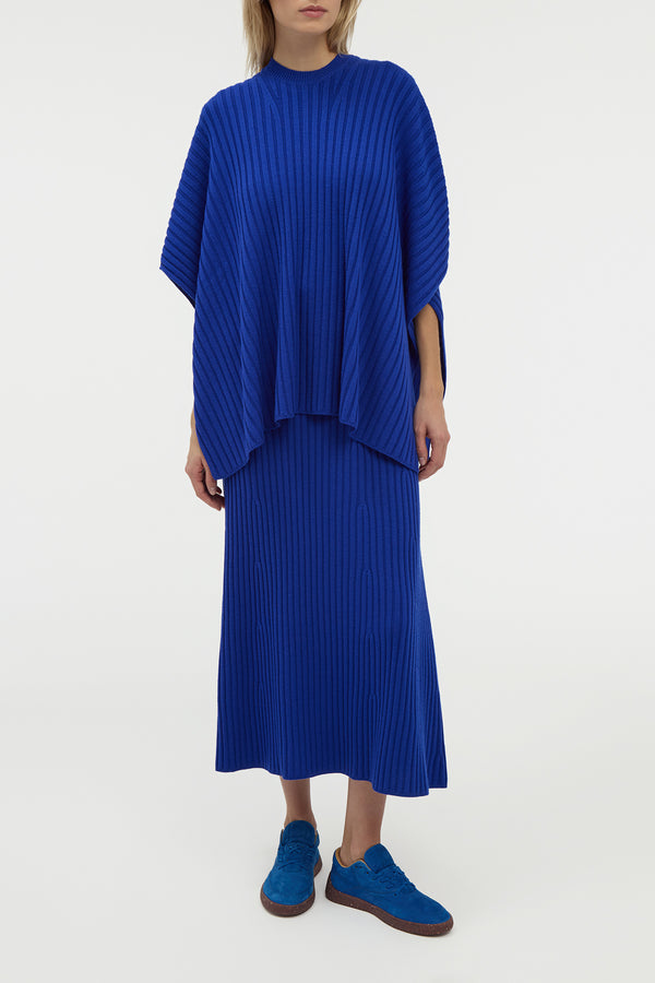 Gabriela Hearst Baron Knit Cropped Poncho In Cobalt Merino Wool Cashmere