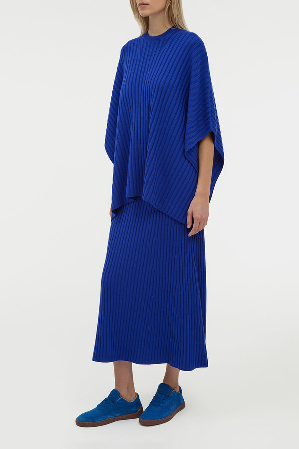 Gabriela Hearst Baron Knit Cropped Poncho In Cobalt Merino Wool Cashmere