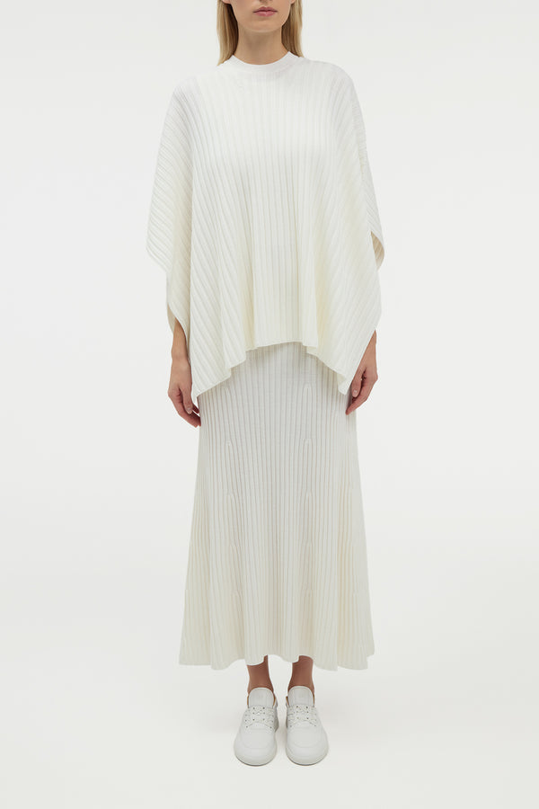 Gabriela Hearst Baron Knit Cropped Poncho In Ivory Merino Wool Cashmere