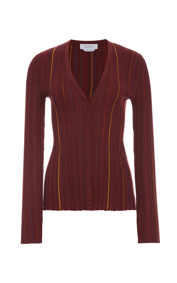 gabriela hearst Barth Pinstripe Knit Cardigan in Burnt Sienna Merino Wool