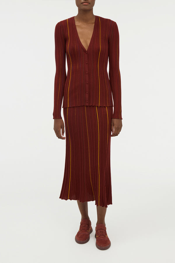 Gabriela Hearst Barth Pinstripe Knit Cardigan In Burnt Sienna Merino Wool