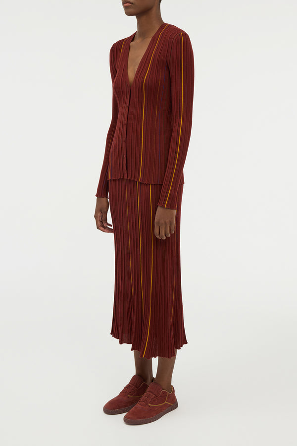 Gabriela Hearst Barth Pinstripe Knit Cardigan In Burnt Sienna Merino Wool
