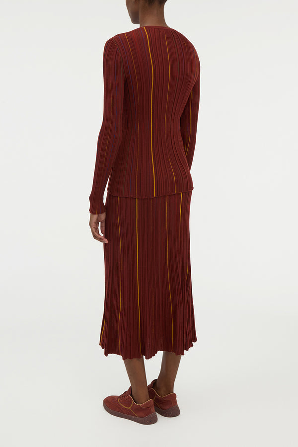 Gabriela Hearst Barth Pinstripe Knit Cardigan In Burnt Sienna Merino Wool