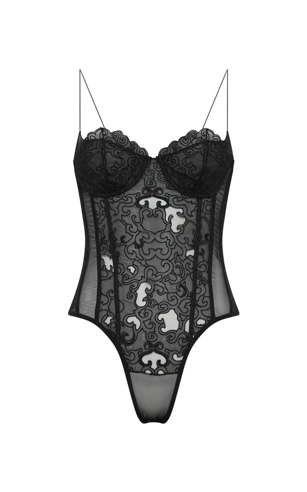 gabriela hearst Bellarose Bodysuit in Black Silk Organza Lace