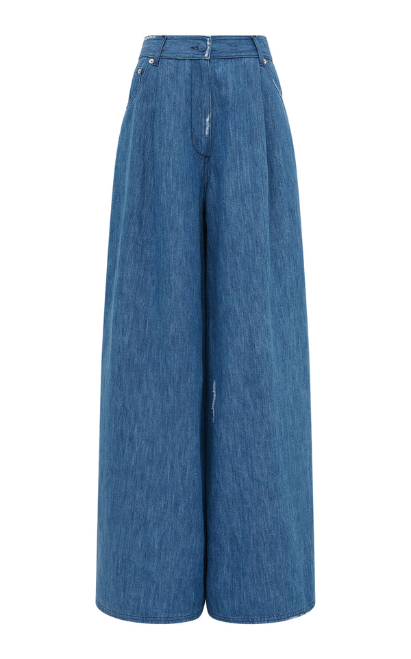 gabriela hearst Brenn Wide-Leg Jean in Medium Blue Recycled Cotton Linen Denim