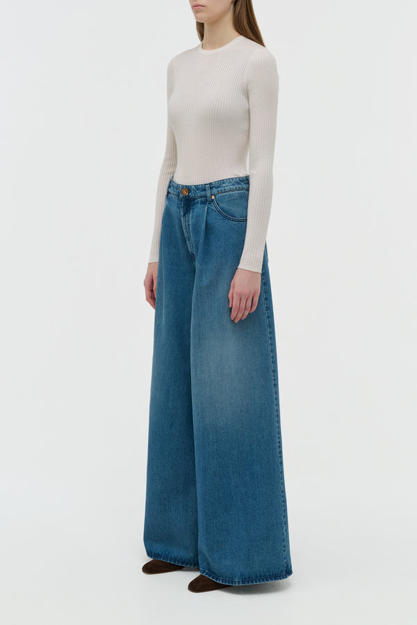 Gabriela Hearst Brenn Wide-leg Jean In Uruguayan Blue Recycled Cotton Denim