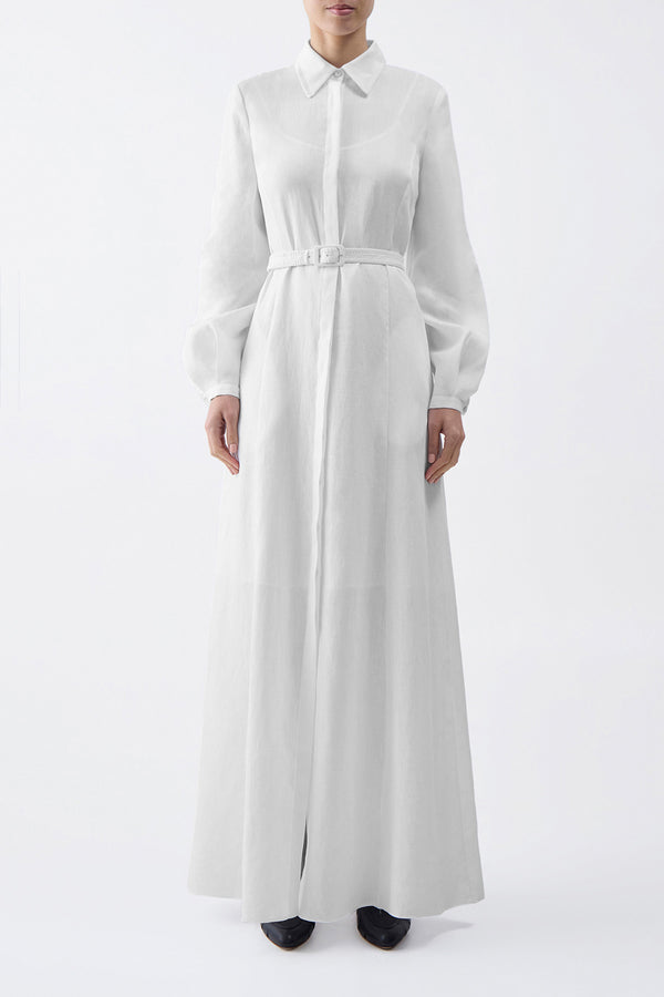 Gabriela Hearst Breton Maxi Shirtdress With Slip In Ivory Aloe Linen