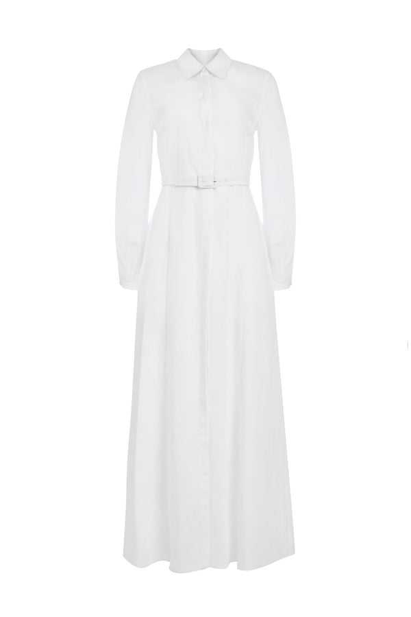 gabriela hearst Breton Maxi Shirtdress with Slip in Ivory Aloe Linen