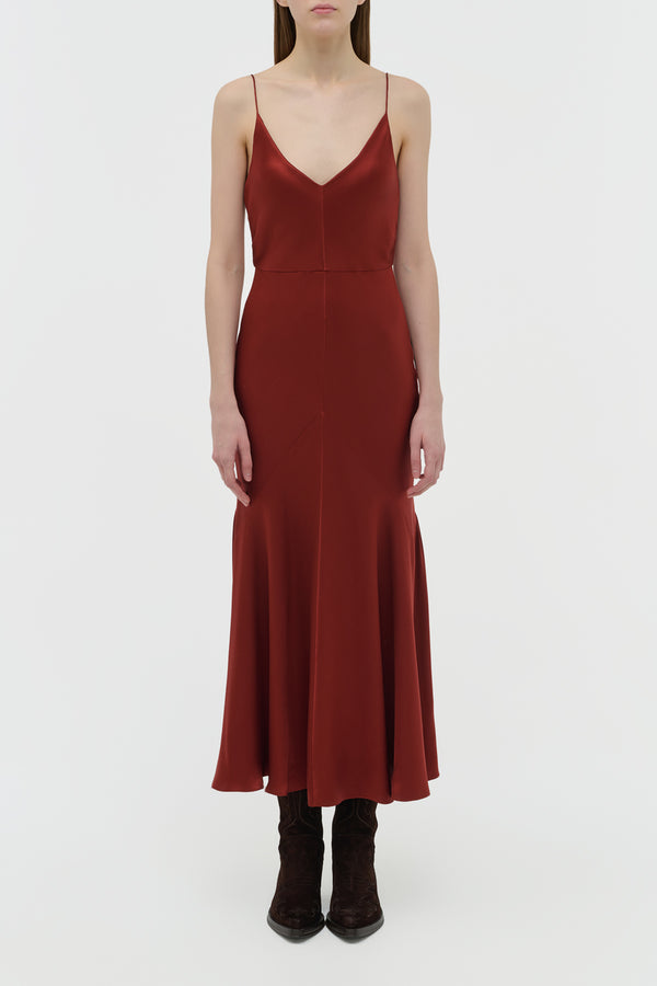 Gabriela Hearst Brigita Dress In Burnt Sienna Double Satin