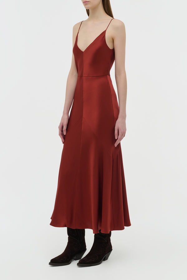 Gabriela Hearst Brigita Dress In Burnt Sienna Double Satin