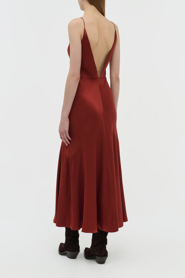 Gabriela Hearst Brigita Dress In Burnt Sienna Double Satin