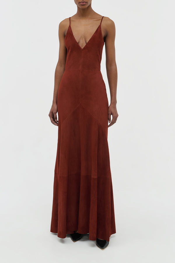 Gabriela Hearst Brigita Slip Dress In Burnt Sienna Suede