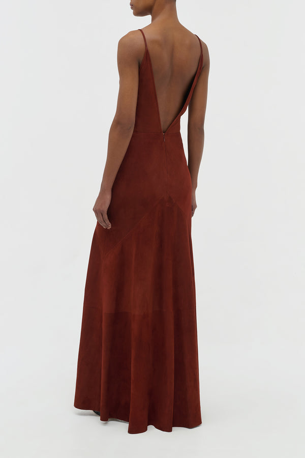 Gabriela Hearst Brigita Slip Dress In Burnt Sienna Suede