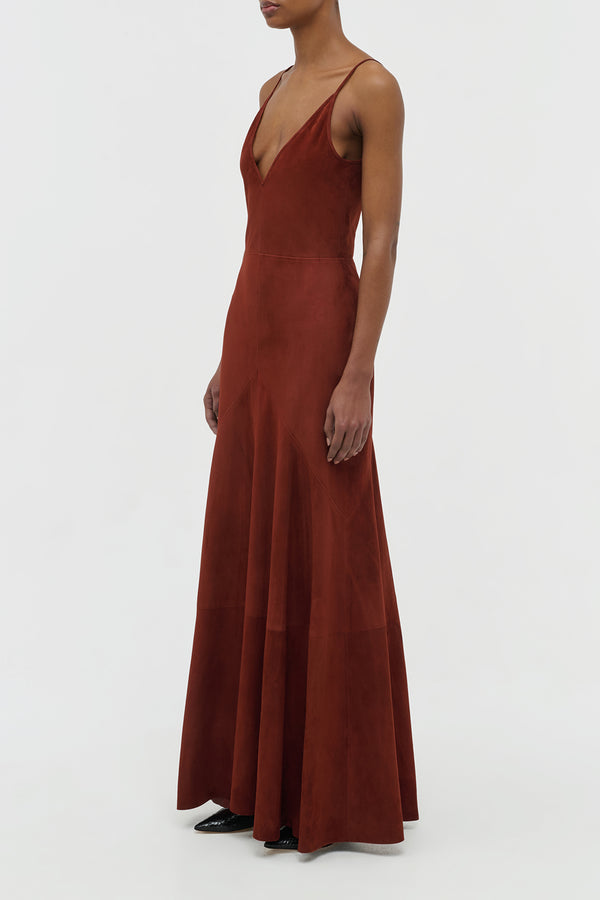 Gabriela Hearst Brigita Slip Dress In Burnt Sienna Suede