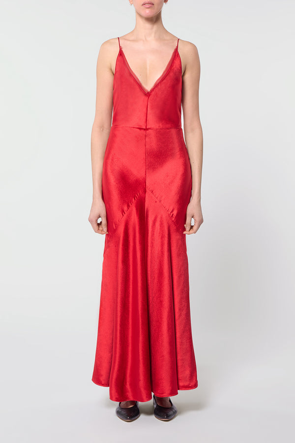 Gabriela Hearst Brigita Slip Maxi Dress In Scarlet Red Silk Velvet