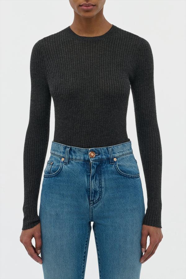 Gabriela Hearst Browning Knit Sweater In Charcoal Cashmere Silk