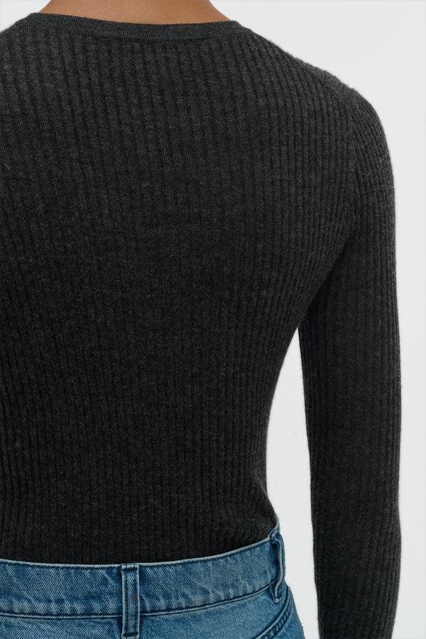 Gabriela Hearst Browning Knit Sweater In Charcoal Cashmere Silk