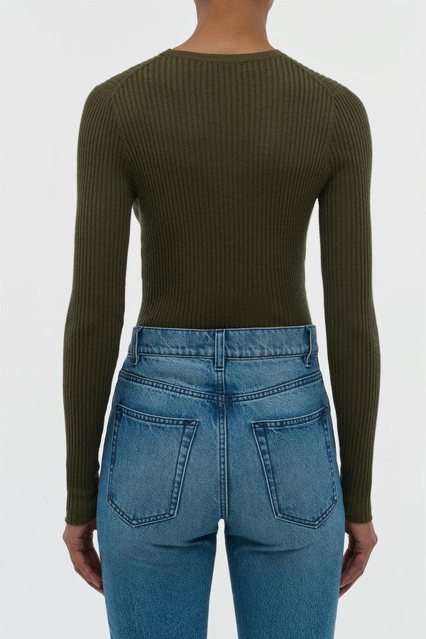Gabriela Hearst Browning Knit Sweater In Olive Cashmere Silk