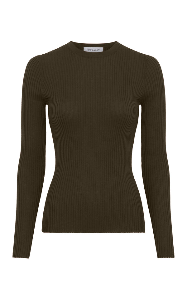 gabriela hearst Browning Knit Sweater in Olive Cashmere Silk