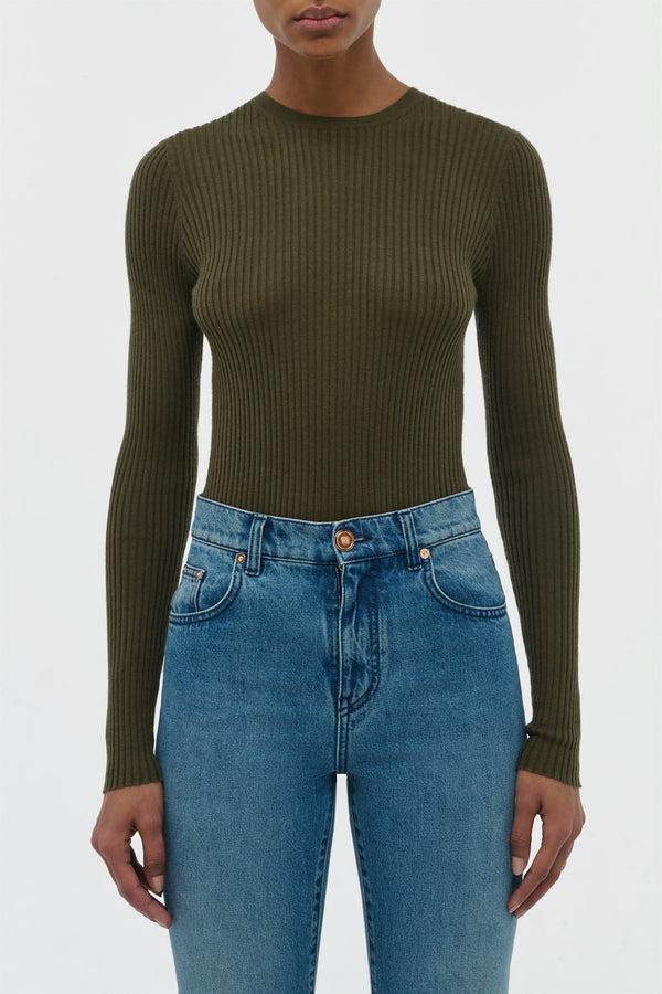 Gabriela Hearst Browning Knit Sweater In Olive Cashmere Silk