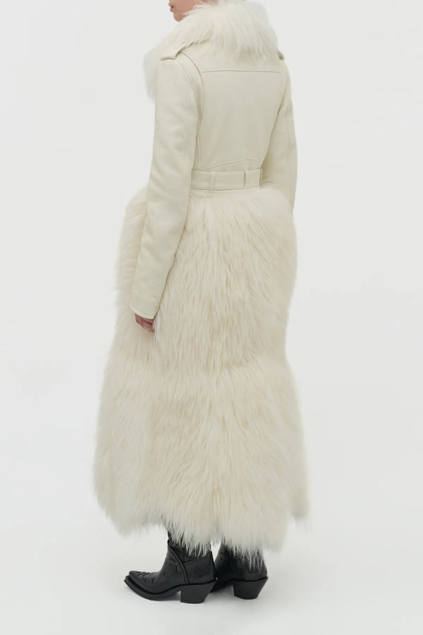 Gabriela Hearst Brymwylf Convertible Coat In White Textured Leather & Cashmere Shearling