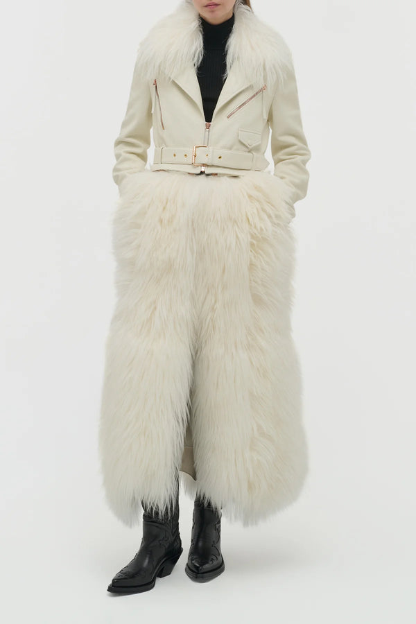 Gabriela Hearst Brymwylf Convertible Coat In White Textured Leather & Cashmere Shearling