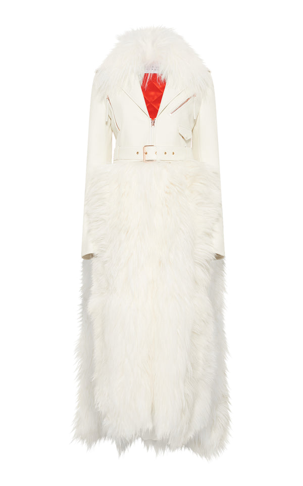 gabriela hearst Brymwylf Convertible Coat in White Textured Leather & Cashmere Shearling