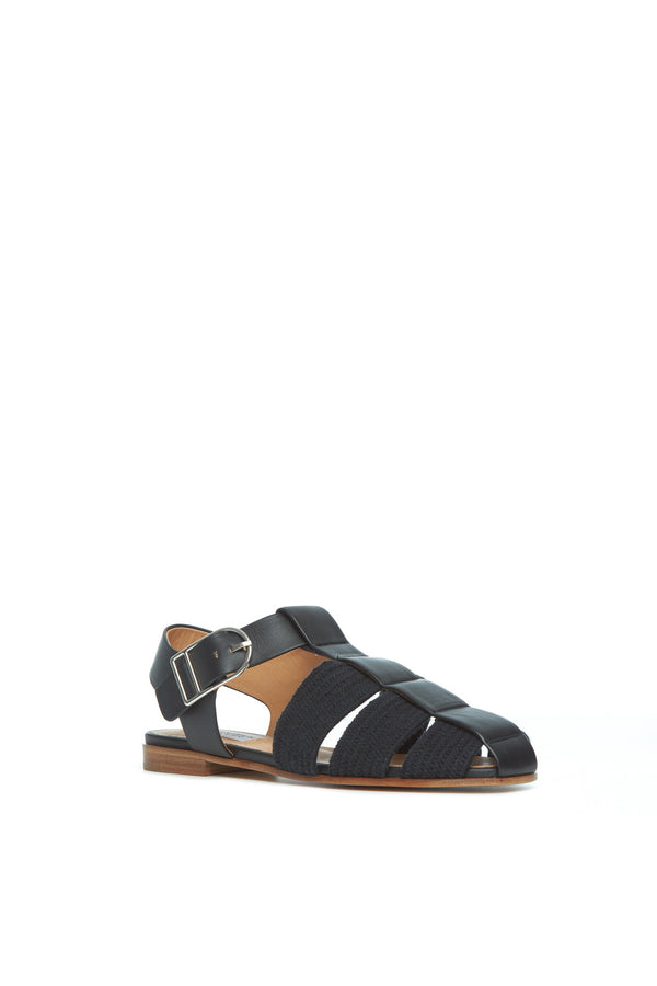 Gabriela Hearst Calla Sandal In Black Nappa Leather Crochet