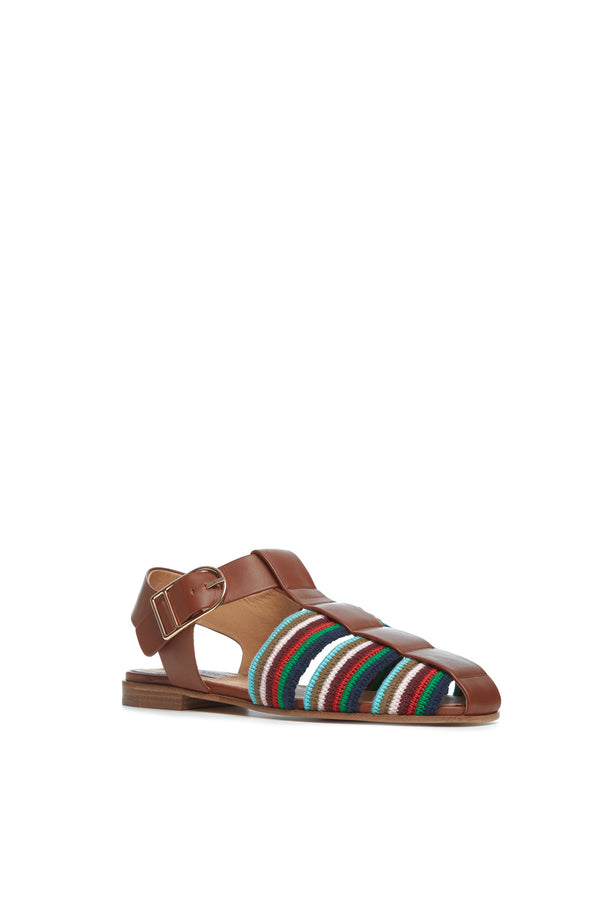 Gabriela Hearst Calla Sandal In Cognac Multi Nappa Leather Crochet