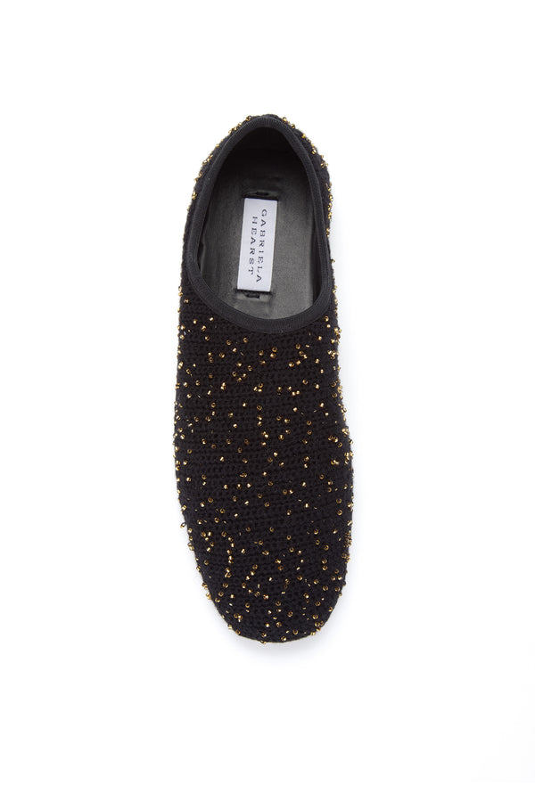 Gabriela Hearst Callie Knit Ballerina Flat Shoe In Black & Gold Beaded Cashmere
