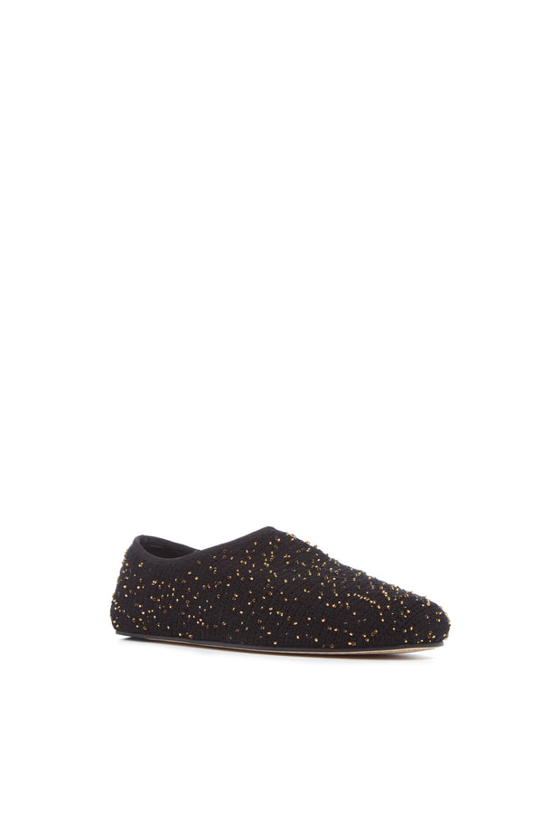 Gabriela Hearst Callie Knit Ballerina Flat Shoe In Black & Gold Beaded Cashmere