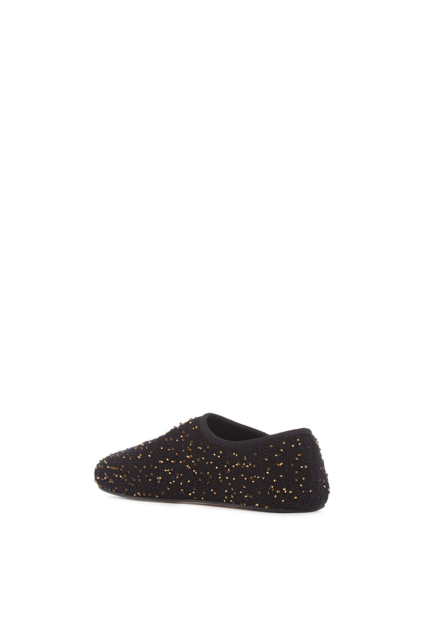 Gabriela Hearst Callie Knit Ballerina Flat Shoe In Black & Gold Beaded Cashmere