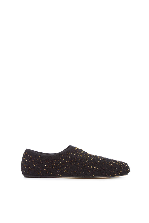 gabriela hearst Callie Knit Ballerina Flat Shoe in Black & Gold Beaded Cashmere