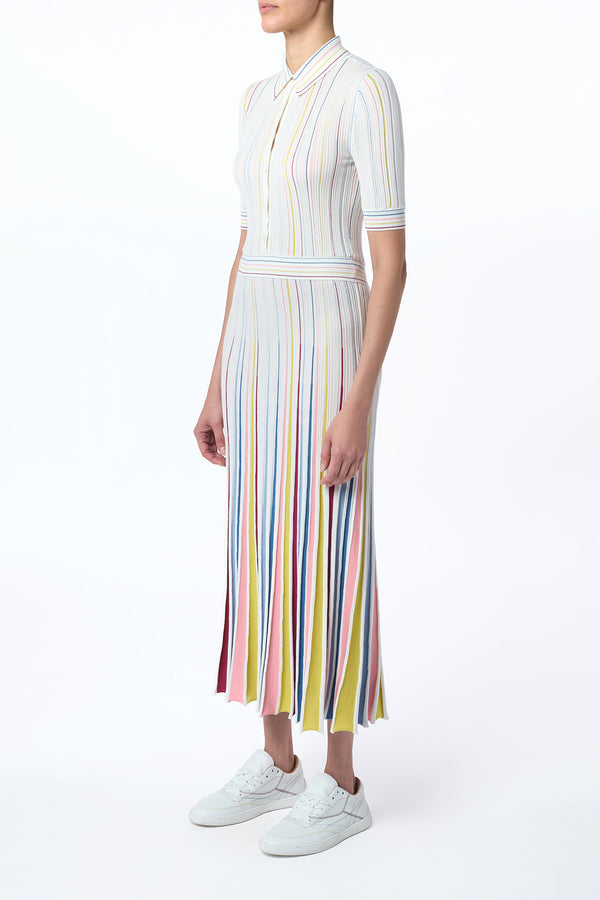 Gabriela Hearst Calypso Pinstripe Knit Midi Dress In Ivory Multi Merino Wool