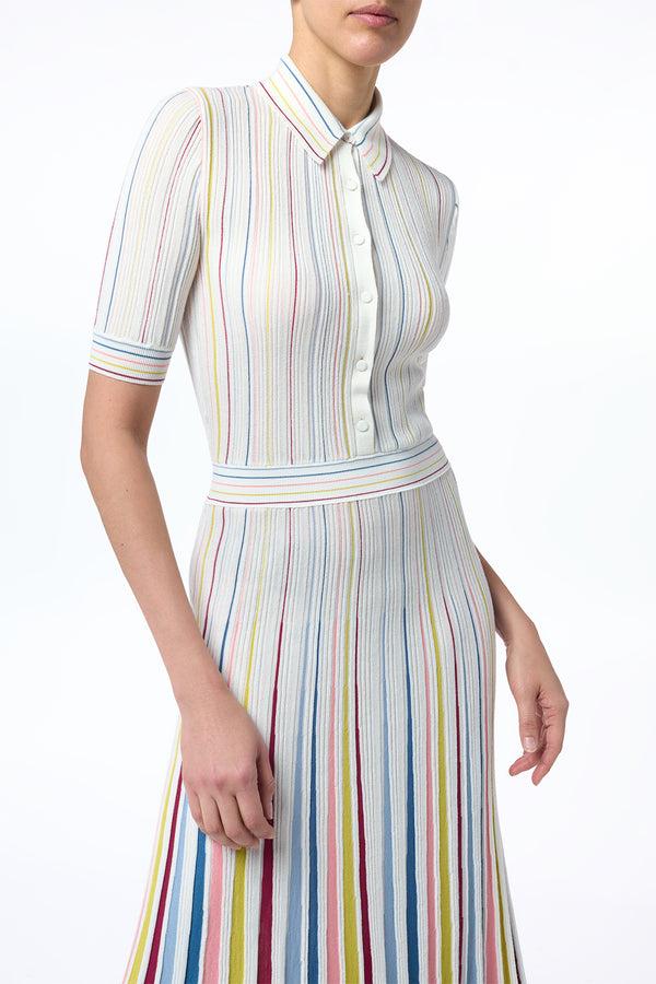Gabriela Hearst Calypso Pinstripe Knit Midi Dress In Ivory Multi Merino Wool