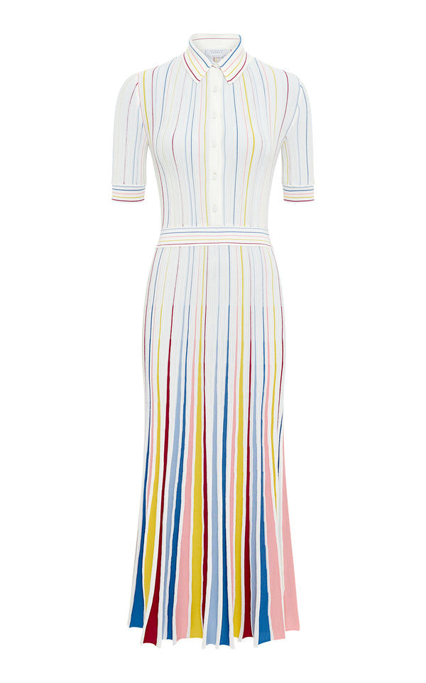 gabriela hearst Calypso Pinstripe Knit Midi Dress in Ivory Multi Merino Wool
