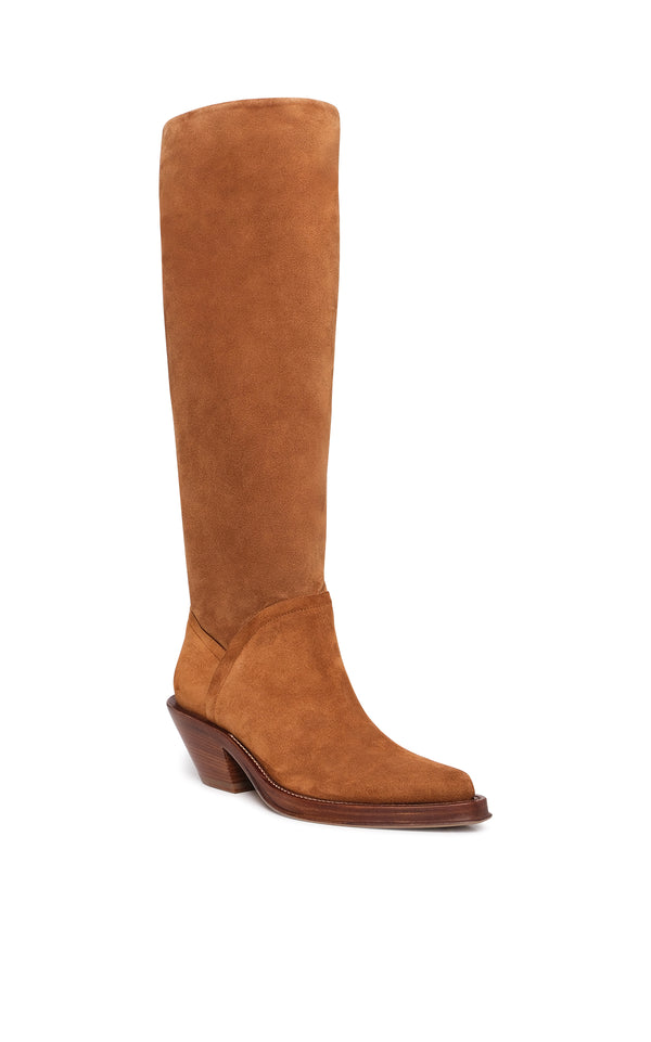 Gabriela Hearst Camero Knee-High Cowboy Boot In Cognac Suede