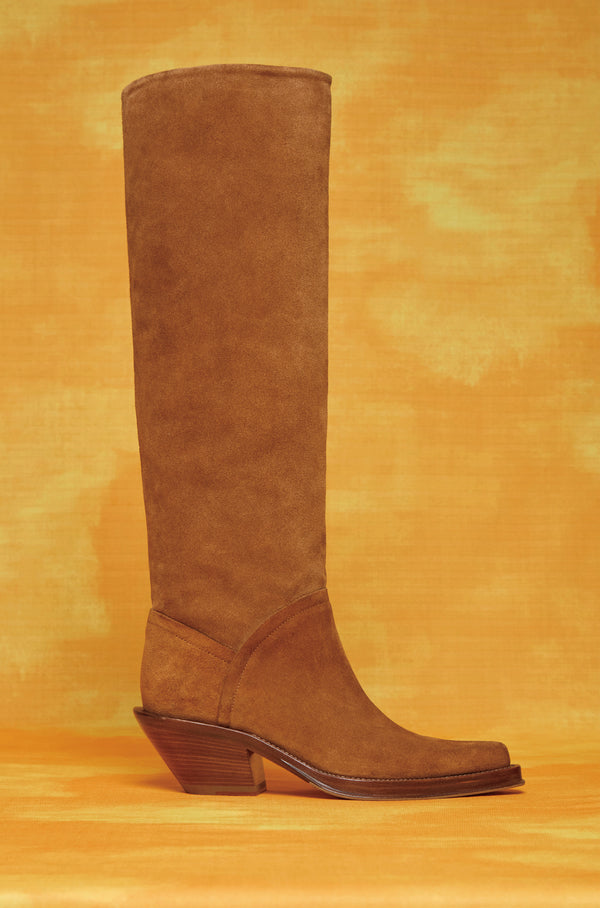 Gabriela Hearst Camero Knee-High Cowboy Boot In Cognac Suede