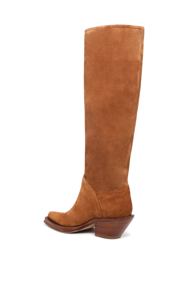 Gabriela Hearst Camero Knee-High Cowboy Boot In Cognac Suede