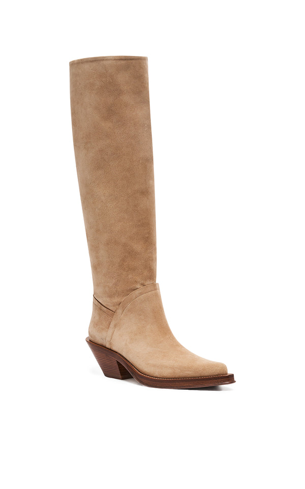 Gabriela Hearst Camero Knee-High Cowboy Boot In Sand Suede